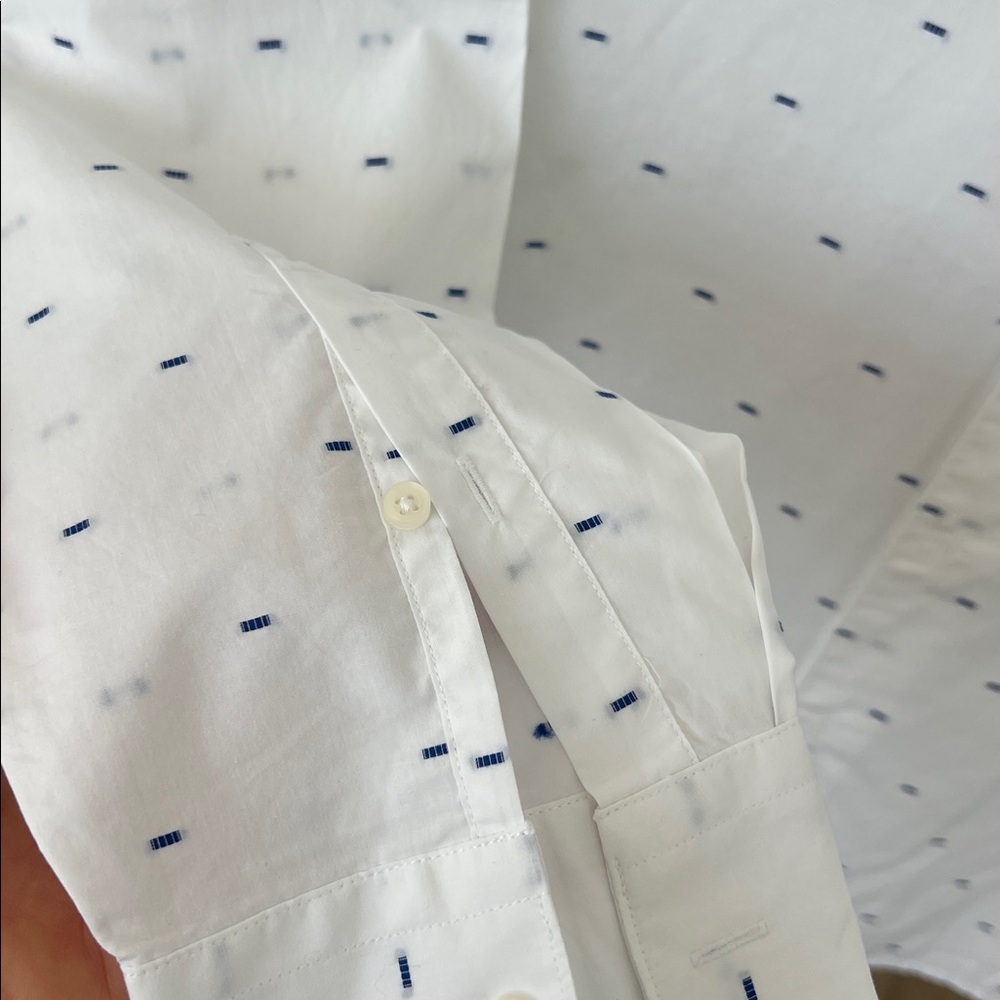 Mango White Long-Sleeve Dress Shirt with Navy Micro-patern - Picture 5 of 5